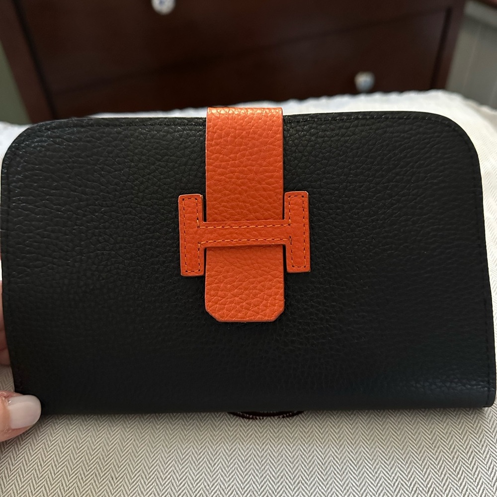 Designer inspired RARE style black and orange leather Wallet/clutch